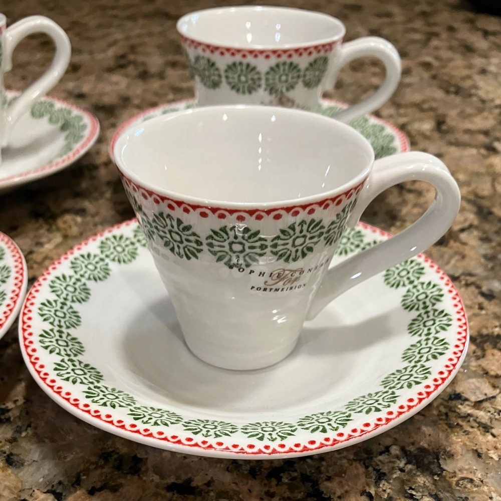 Portmeirion Sophie Conran Snowflake Pattern Vintage Espresso Demitasse set of 4
